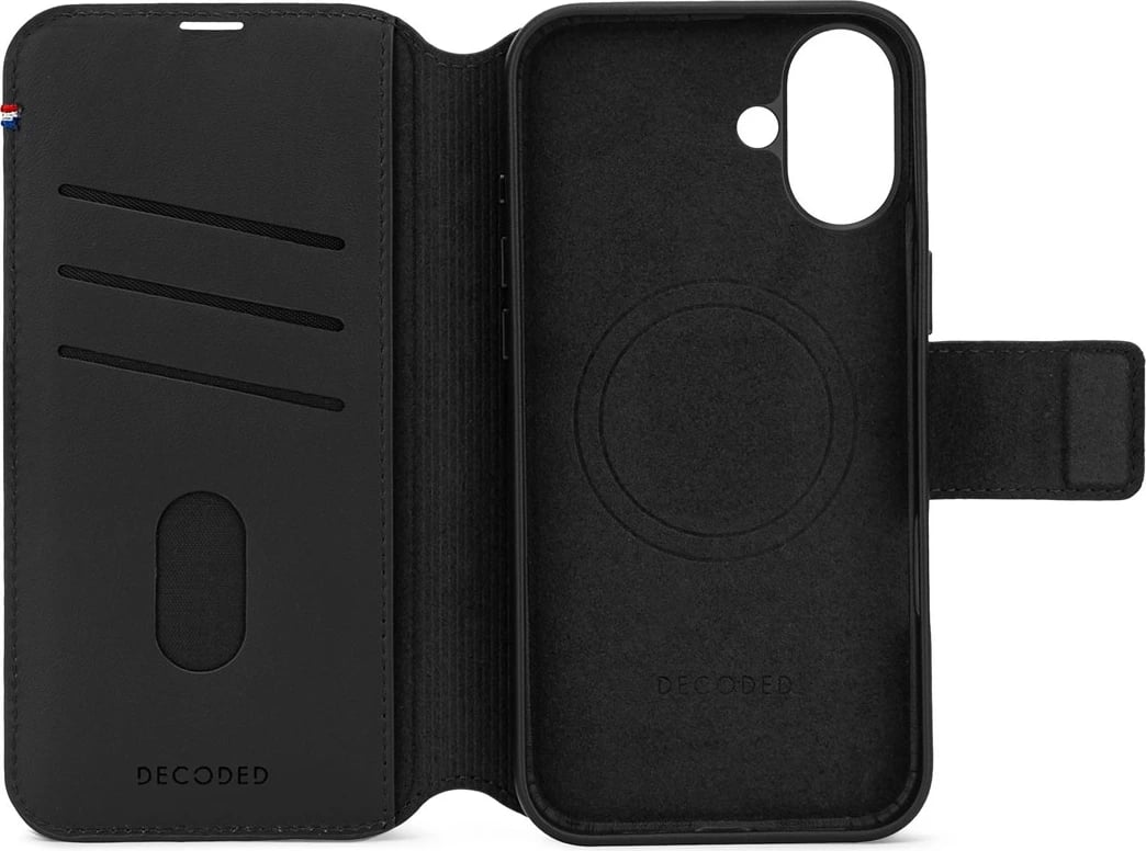 Mbështjellës lëkure Decoded portofol i ndashëm për celular, për Apple, 17 cm (6.7"), i zi