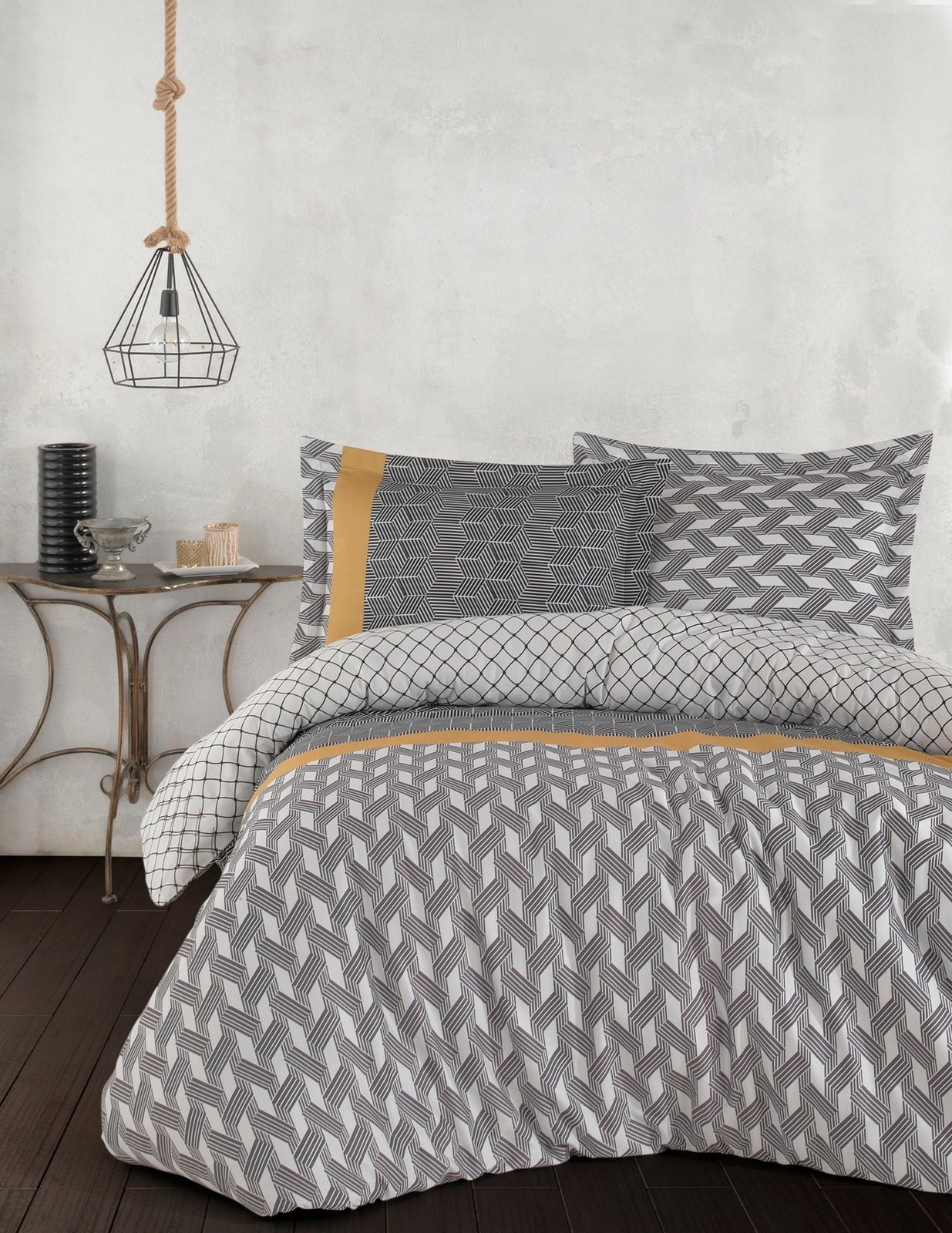 Set mbulesë për jorgan dopio satin Veneto, ngjyrë zezë, bardhë, portokalli Set mbulesë për jorgan dopio satin Veneto, ngjyrë zezë, bardhë, portokalli