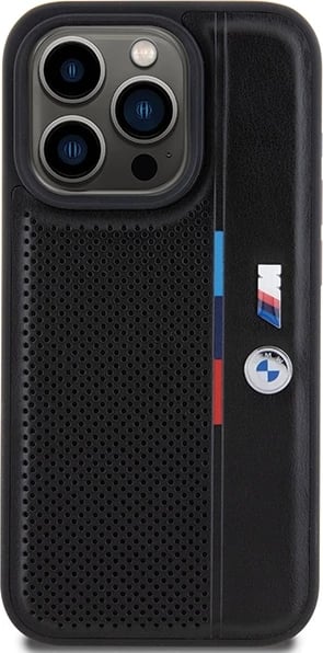 Mbështjellës BMW Perforated Tricolor Line për iPhone 15 Pro Max, i zi