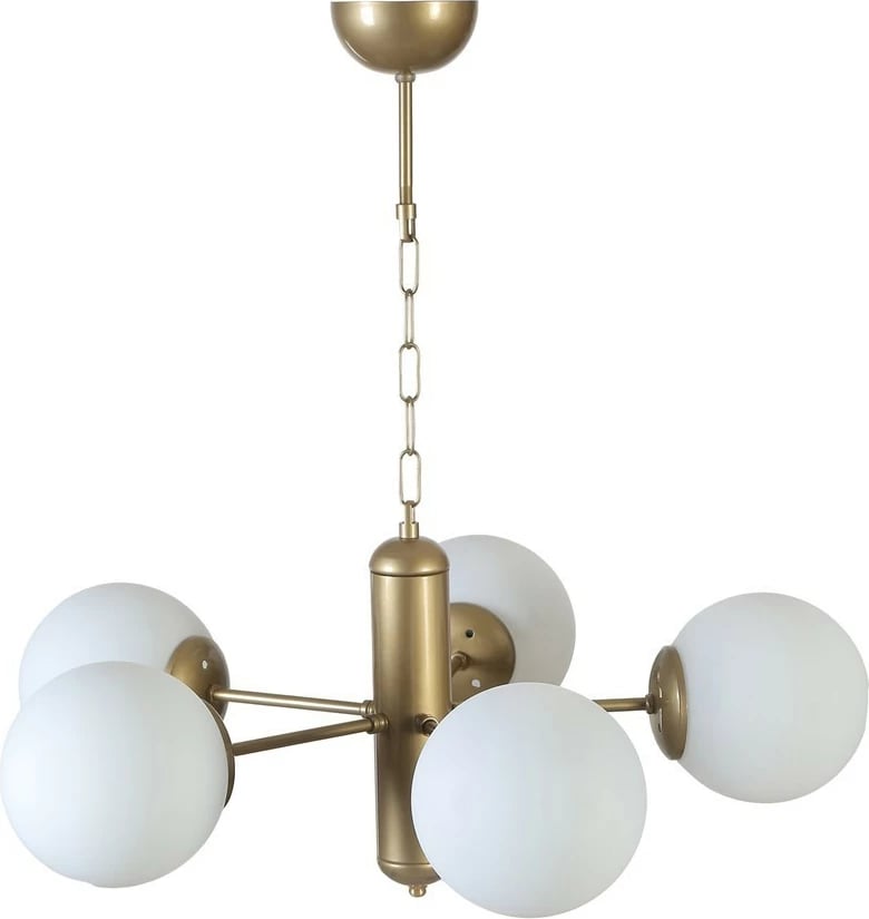 Llambë tavani Opviq Bankok, 5 drita, ngjyrë e bardhë dhe ari, xham