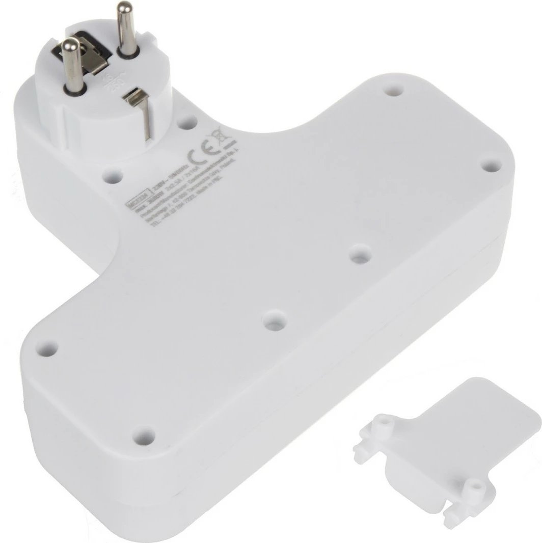 Prizë shumëfishuese murale me Switch, Maclean, MCE224E, 4 dalje (2x16A Type E + 2x2.5A Type C), pa kabllo, e bardhë