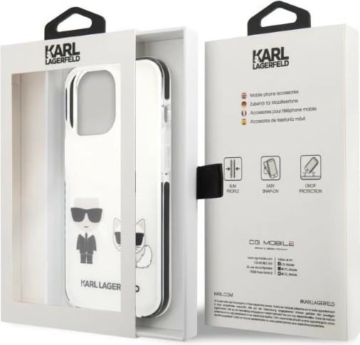 Mbështjellës Karl Lagerfeld KLHCP13XTPEKCW për iPhone 13 Pro Max 6.7", Hardcase, Bardhë