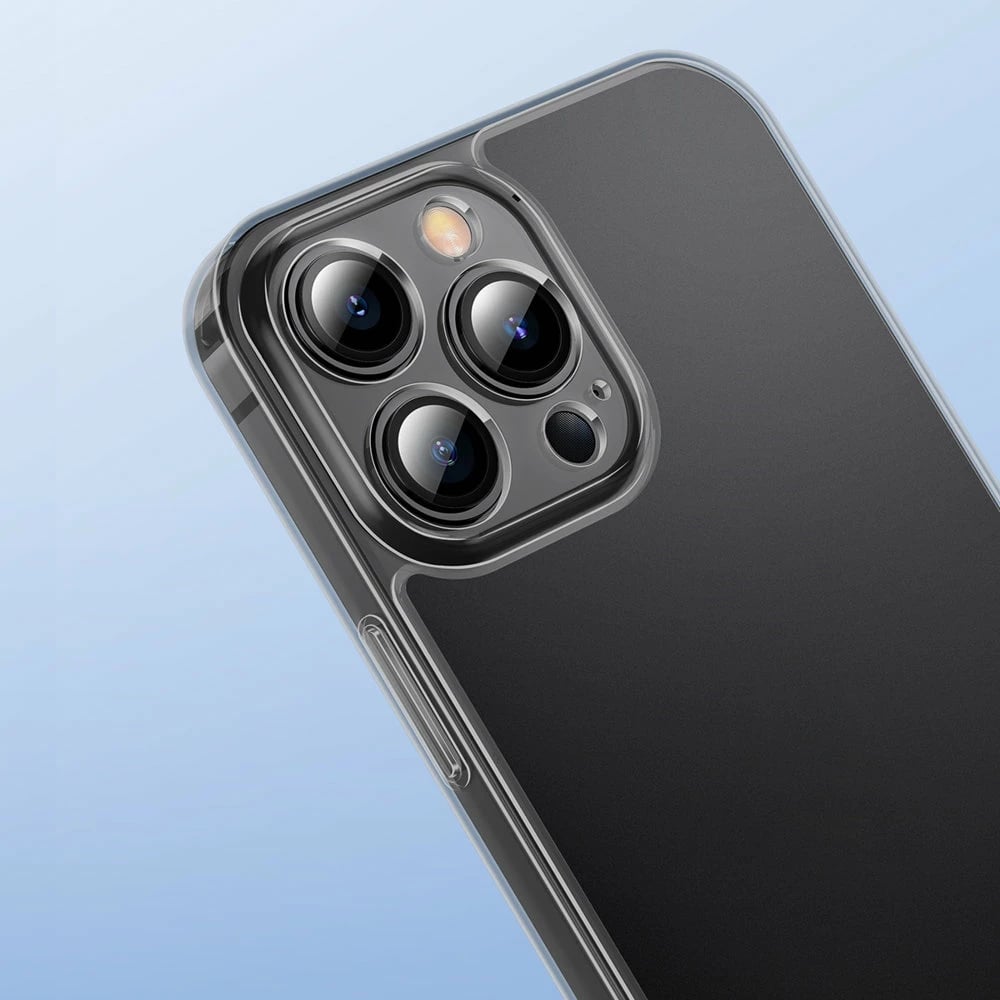 Mbështjellës Baseus Frosted Glass Case për iPhone 13 Pro, xham i mat, kornizë xheli, e zezë
