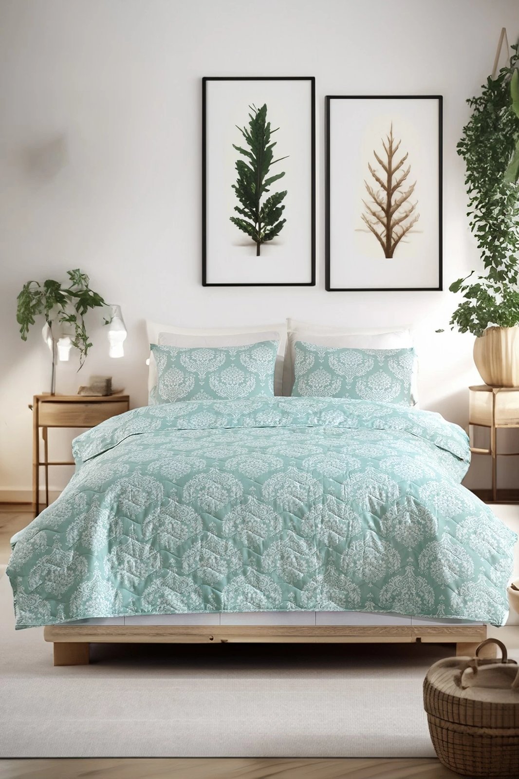 Set mbulesë krevati e qepur, king size, ngjyrë jeshile ujore, L'essentiel