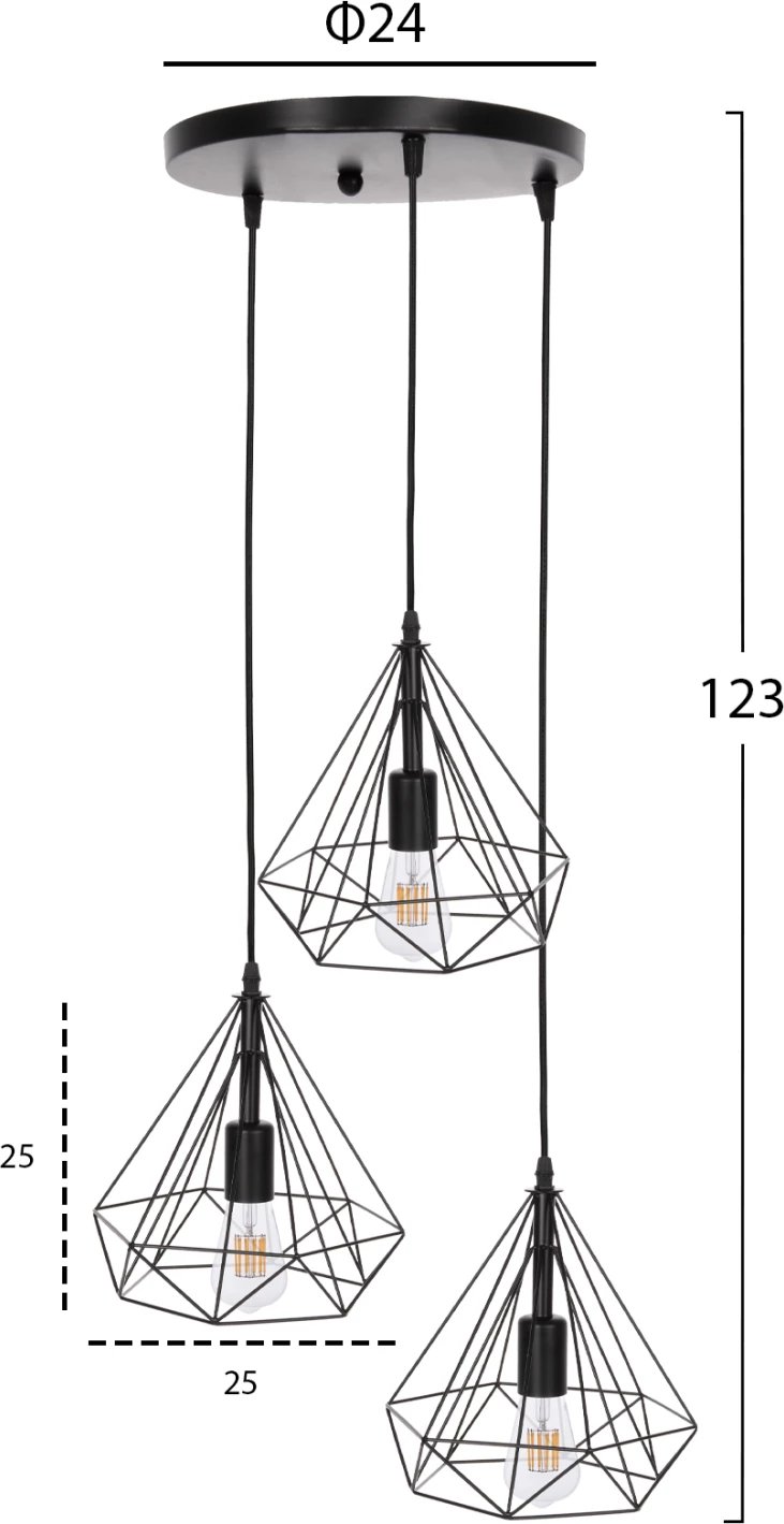 Llampë varëse tavani, FH4041, 3-drita, metal i zi, 25x22x123Hcm Llampë varëse tavani, FH4041, 3-drita, metal i zi, 25x22x123Hcm