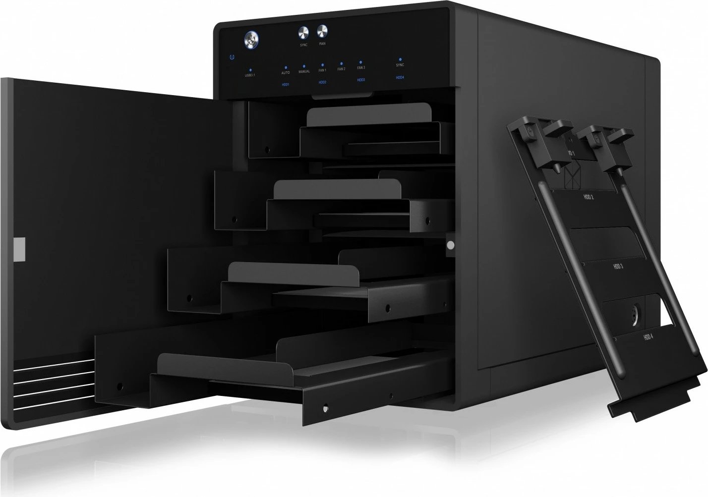 Kasë e jashtme IcyBox IB-3740-C31, 4x 2.5"/3.5", USB 3.1 Type-C, e zezë