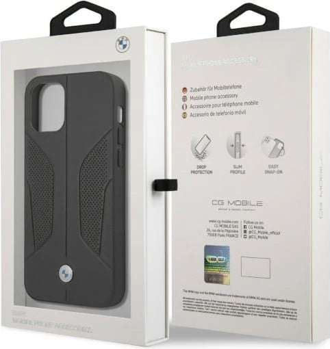 Mbështjellës BMW BMHCP12MRSCSK për iPhone 12/12 Pro, hardcase, lëkurë, e zezë