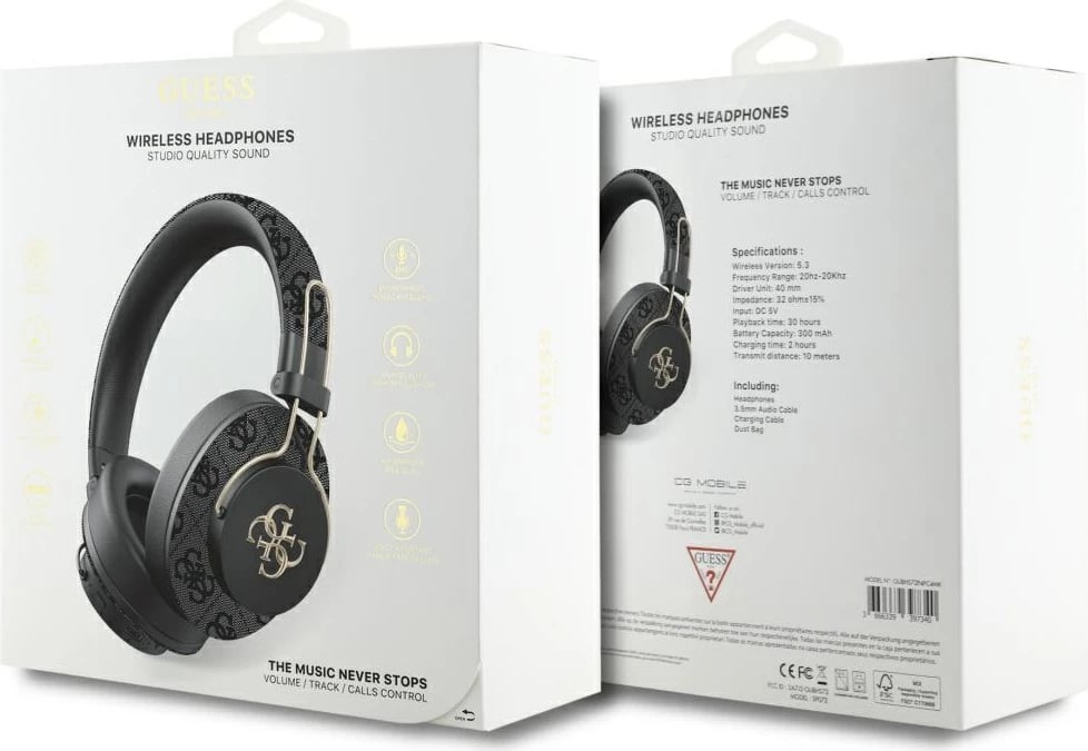 Kufje Guess Metal 4G Logo, Bluetooth 5.3, ENC, IPX4, të zeza, me qese mbrojtëse