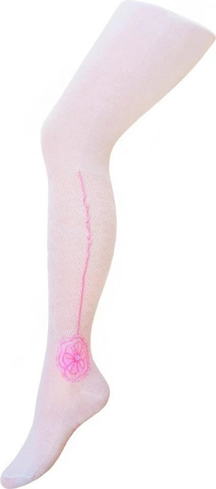 çorape najloni për vajza, NEW BABY, jacquard pambuku, motiv lule, madhësi 128 (7-8 vjet), e bardhë