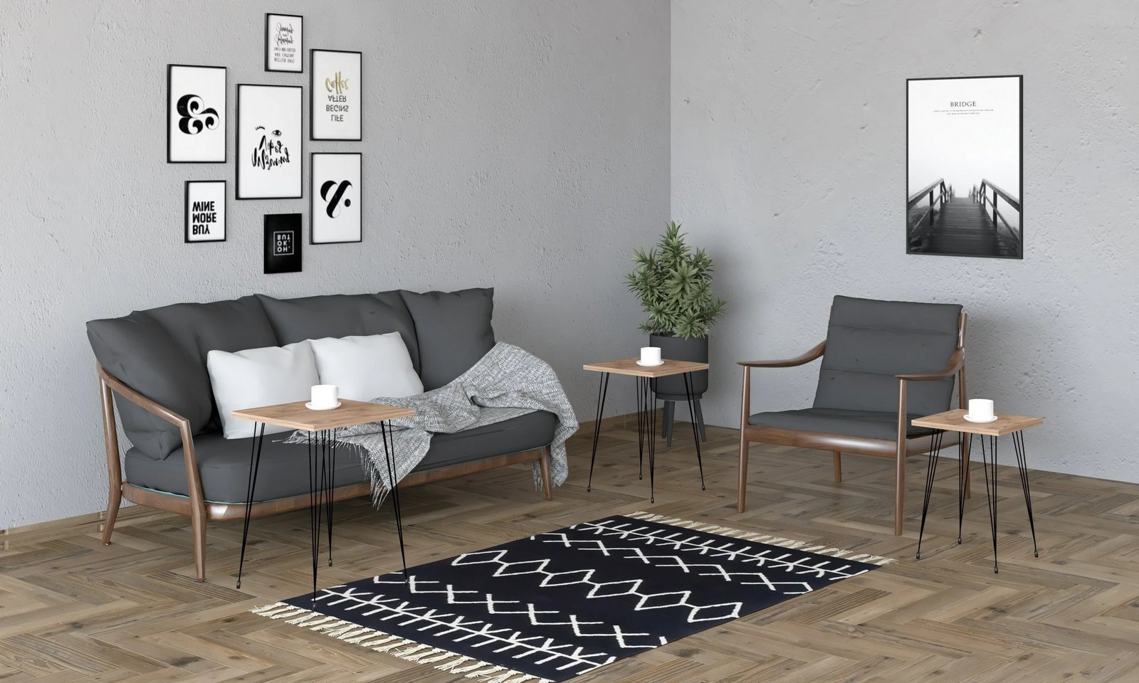 Tavolina ndihmëse të vendosshme (3 copë), Skye Decor, e zezë, Atlantic Pine