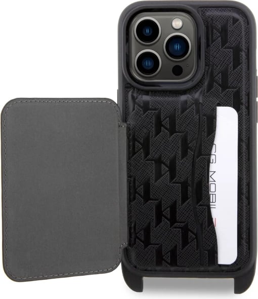 Mbështjellës Karl Lagerfeld KLHCP14LCSAKHPKK për iPhone 14 Pro 6.1", Crossbody Saffiano Monogram Ikonik, i zi me rrip