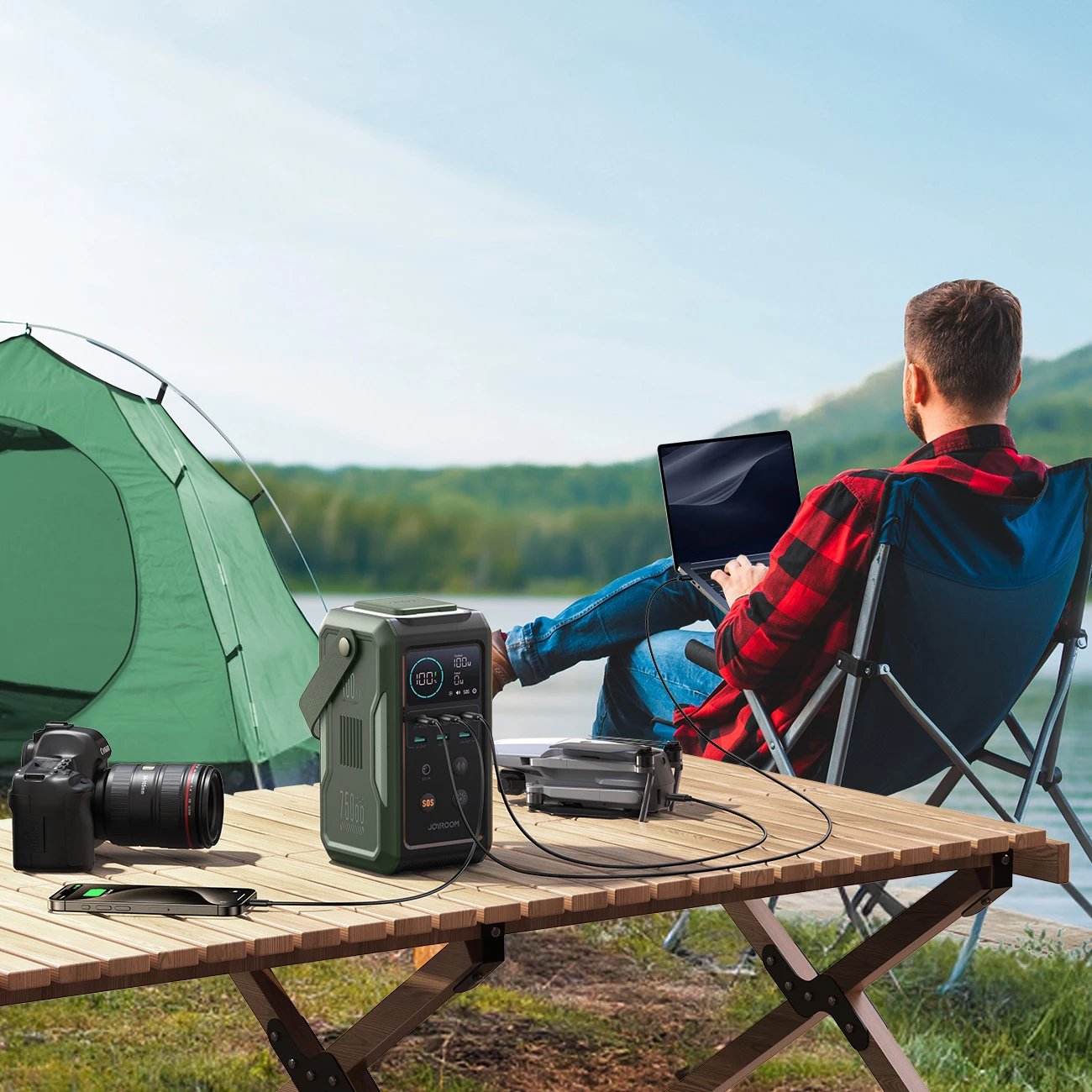 powerbank Joyroom JR-PBF10 75000mAh 100W 3x USB-C 3x USB-A me elektrik palosës dhe dorezë, e gjelbër