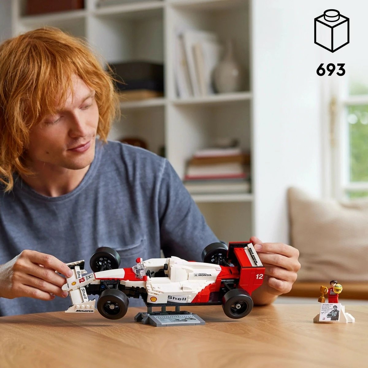 Set ndërtimi LEGO Icons McLaren MP4/4 dhe Ayrton Senna, 693 pjesë, për të rritur, bardhë/kuqe