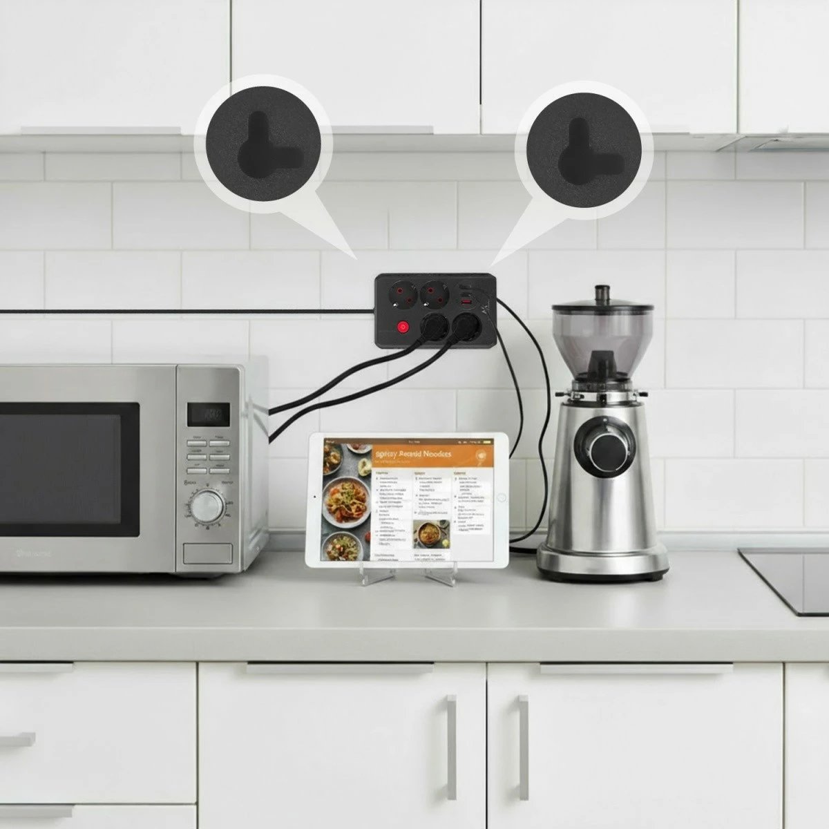 Prizë zgjatuese Maclean MCE392 B, 4x Schuko + 3x USB, 2500W, kabllo 1.5 m, e zezë