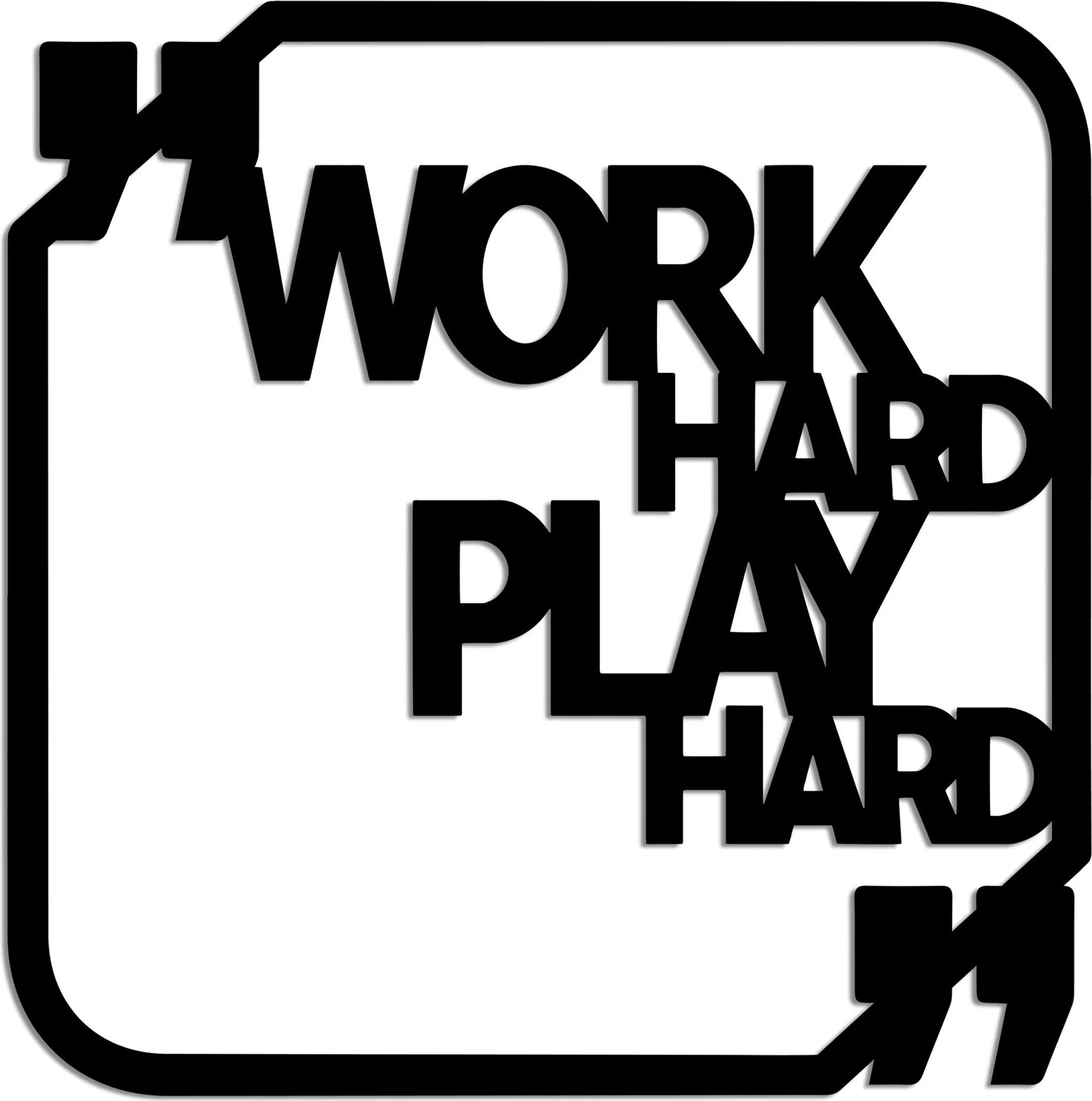 Aksesor dekorativ metalik për mur, Wallity, Work Hard Play Hard, ngjyrë e zezë, 50x50cm