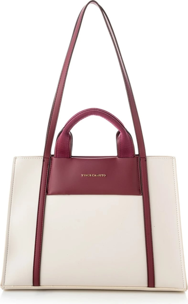 Tote bag, ngjyrë krem dhe e kuqe claret, Vince Camuto, Umbria