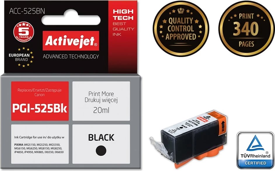 Ngjyrë zëvendësuese Activejet ACC-525BN për printer Canon, 20ml, e zezë