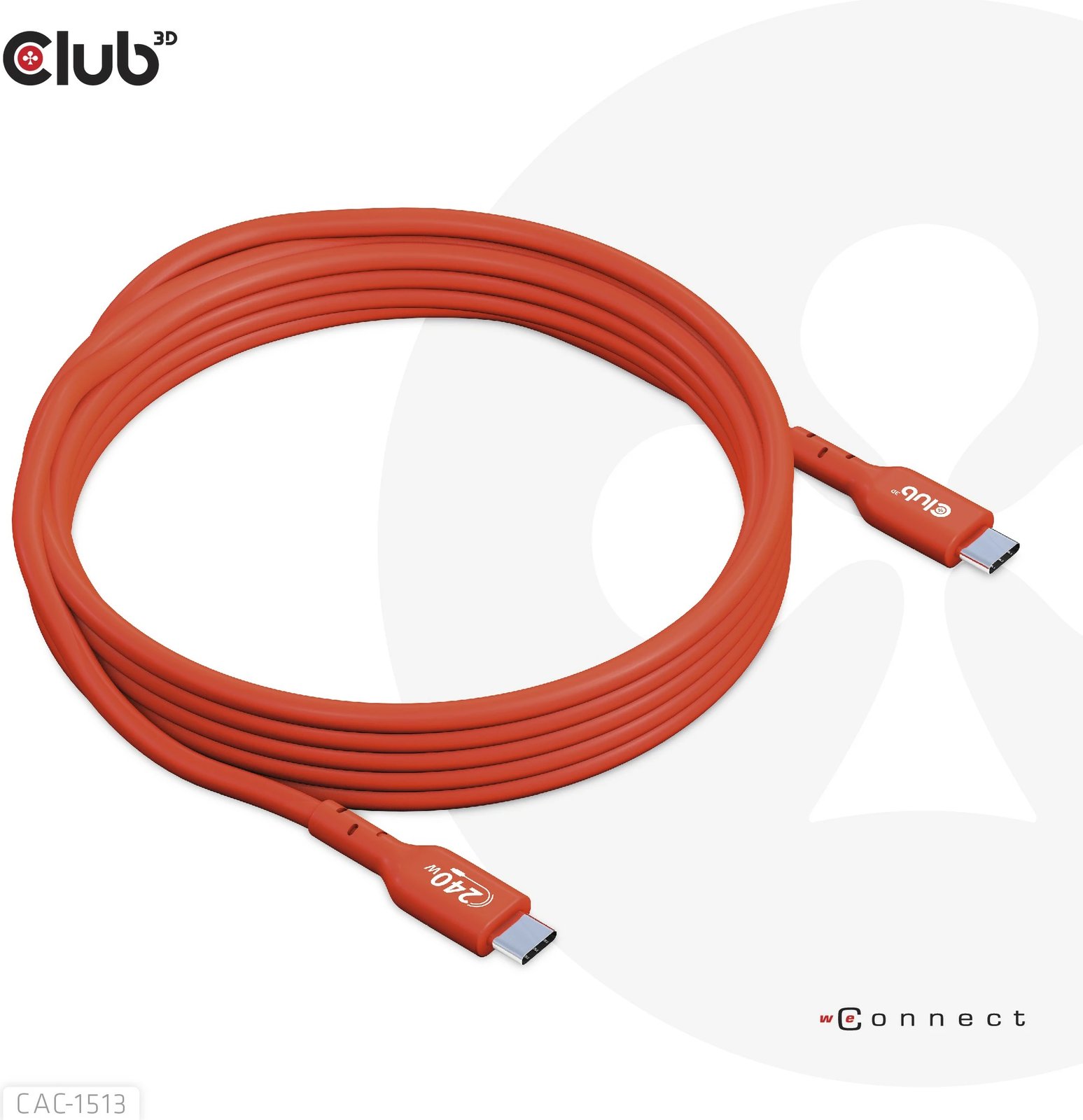 Kabllo USB-C Club3D CAC-1513, 3m, 240W, 480Mb/s, kuqe Kabllo USB-C Club3D CAC-1513, 3m, 240W, 480Mb/s, kuqe