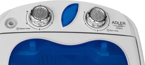 Makineri larëse portative me shtrydhje, Adler AD 8051, 3 kg larje, 1 kg shtrydhje, program 15 min, e bardhë/blu
