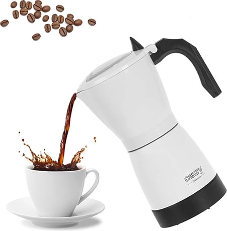 Mokapot elektrik, Camry, CR 4415W, 300 ml 6 filxhanë, 480W, bazë rrotulluese 360°, alumini, e bardhë