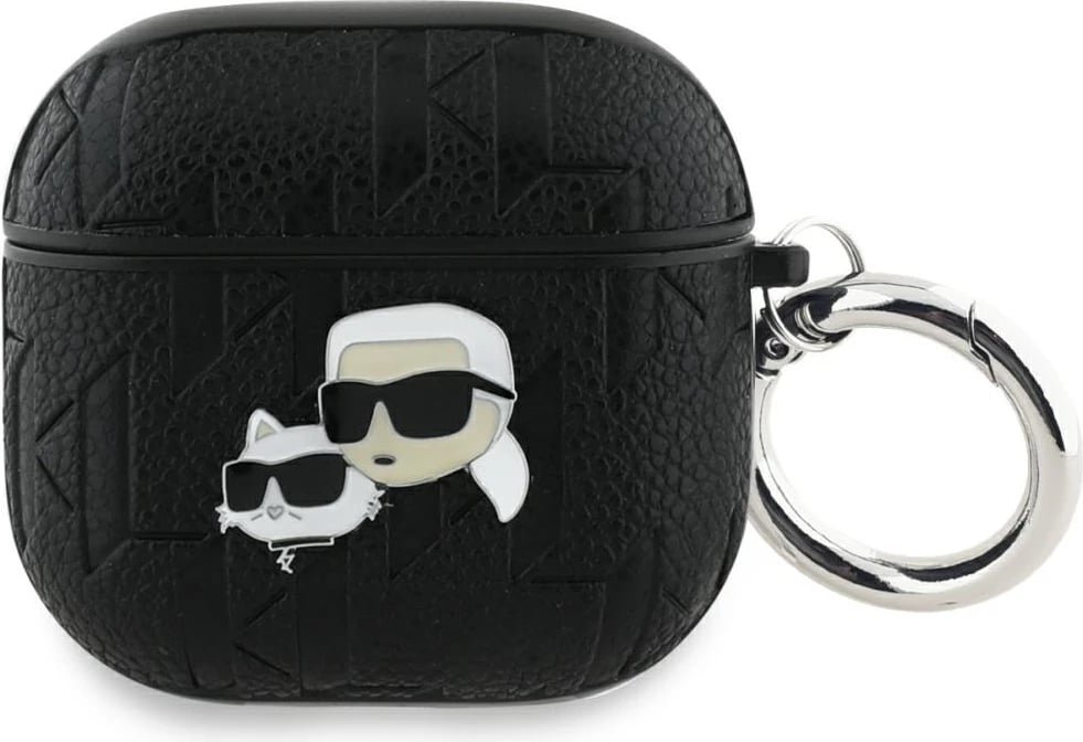 Mbështjellës Karl Lagerfeld Monogram Karl & Choupette Head për AirPods 4, e zezë