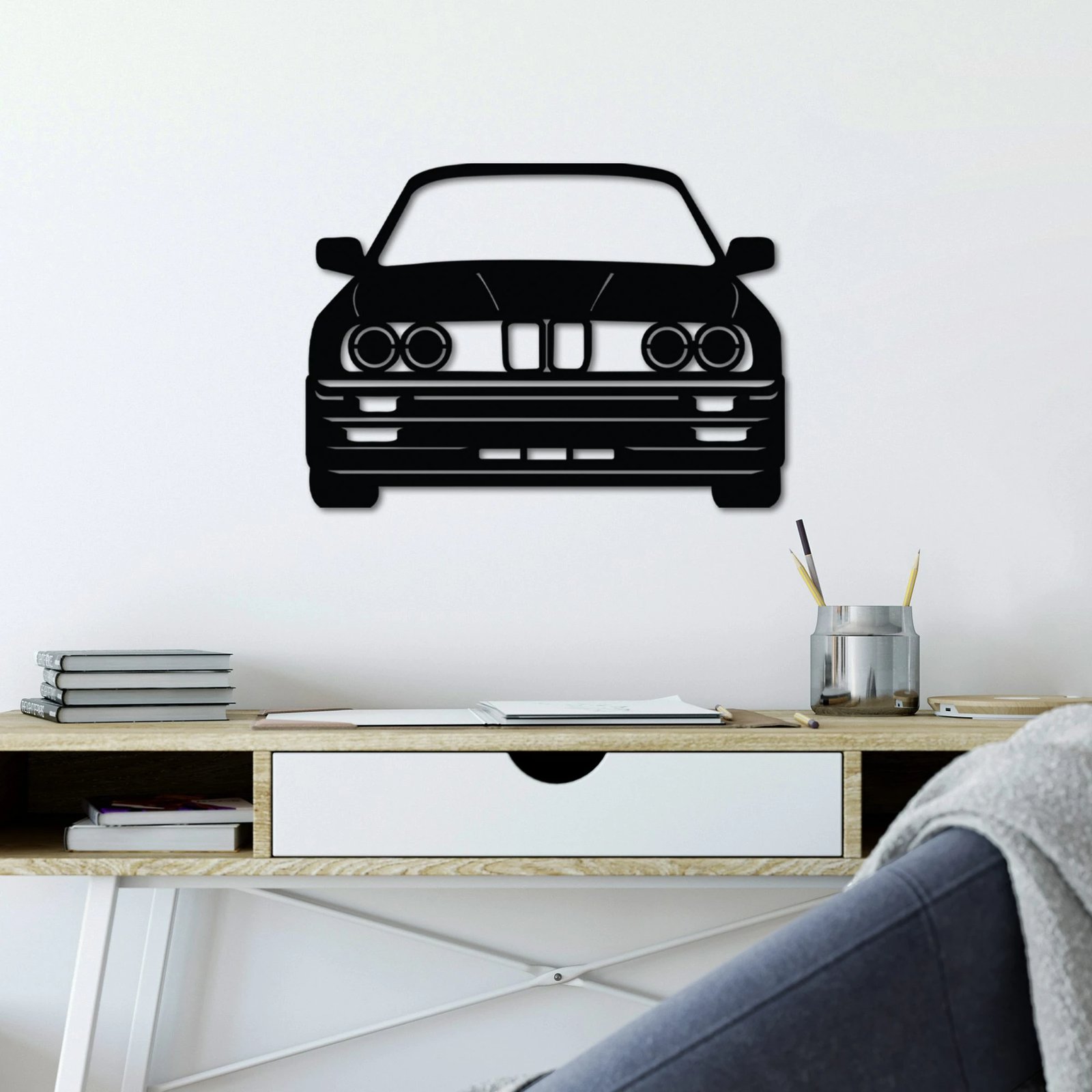 Aksesor dekorativ metalik për mur, BMW M3 E30, Wallity, ngjyrë e zezë, 57x41cm