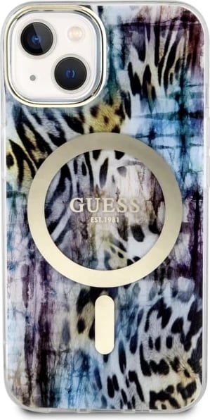 Mbështjellës Guess Leopard MagSafe për iPhone 14, Blu Mbështjellës Guess Leopard MagSafe për iPhone 14, Blu