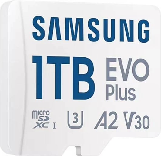 Kartelë memorie microSD Samsung EVO Plus 1TB me adapter SD, Bardhë Kartelë memorie microSD Samsung EVO Plus 1TB me adapter SD, Bardhë