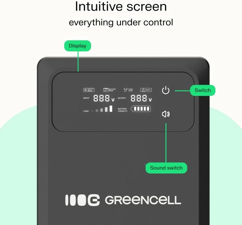 Kasë UPS Green Cell PowerCore UPSLPPC500, 500W/800VA, me ekran LCD, e zezë Kasë UPS Green Cell PowerCore UPSLPPC500, 500W/800VA, me ekran LCD, e zezë
