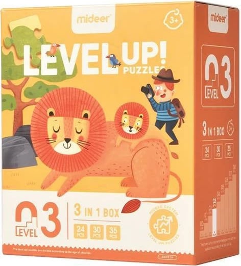 Puzzle Mideer 3 në 1, Level Up 3 "Natural Science", 24, 30 - 35 pjesë