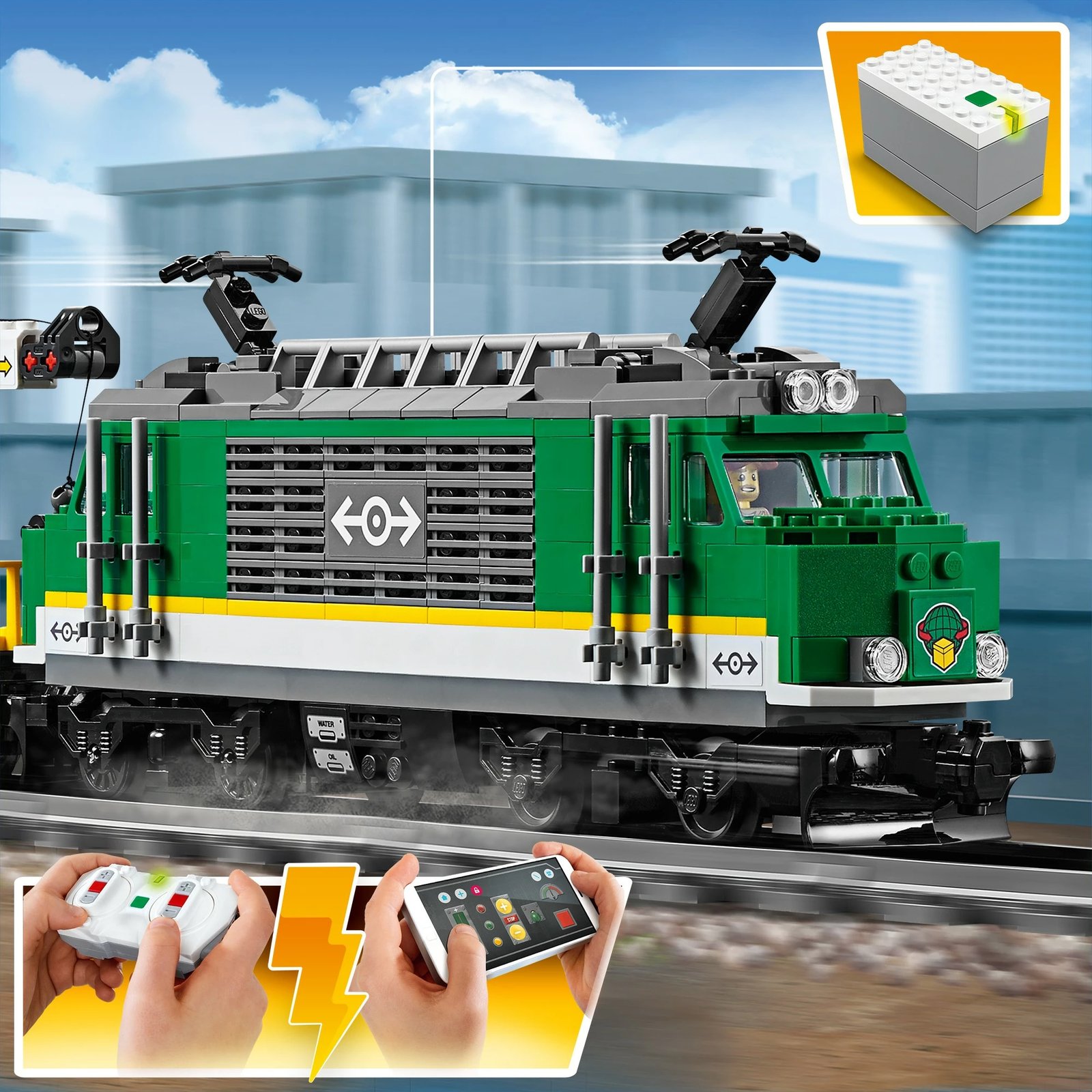 Set ndërtimi LEGO City Cargo Train Power Functions 60198, 1226 pjesë, 6+ vjeç, shumëngjyrësh