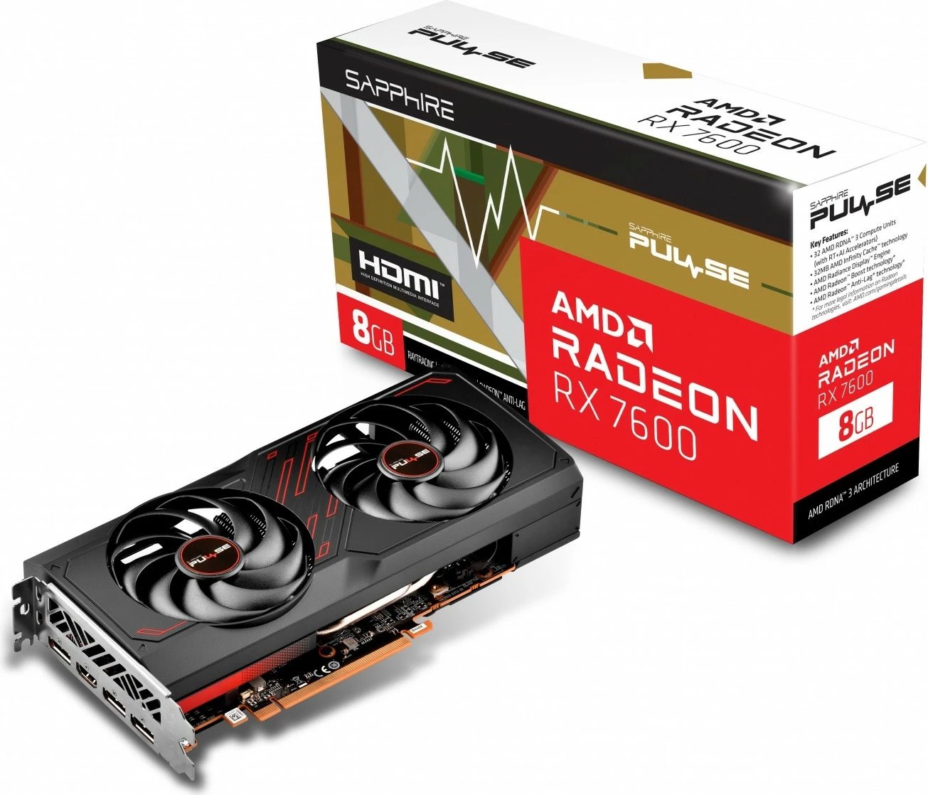 Kartelë grafike Sapphire Radeon RX 7600 Gaming OC 8GB GDDR6, PCI-E 4.0, E zezë