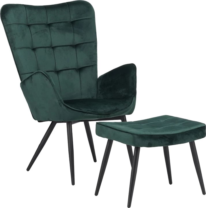 Karrige me këmbë për këmbë Dorita kadife këmbë çipresë metal i zi 68.5x76x103cm