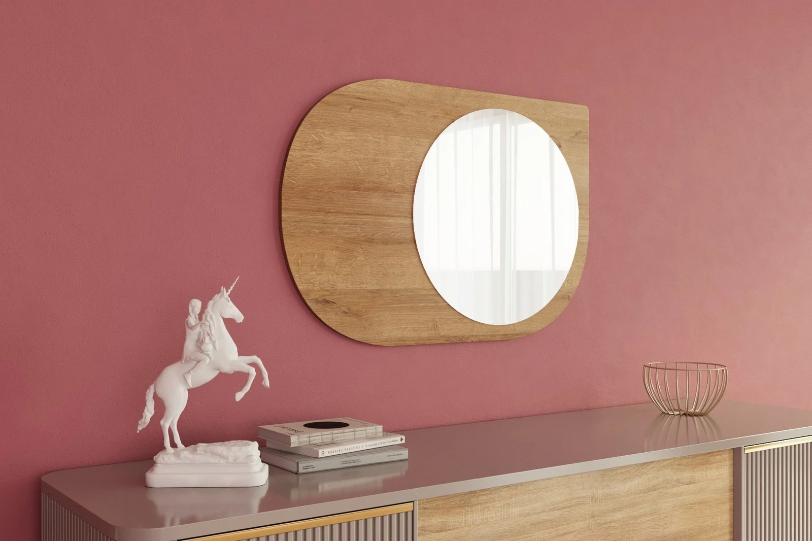 Pasqyrë dekorative Skye Decor, ngjyrë Sapphire Oak, Pubble