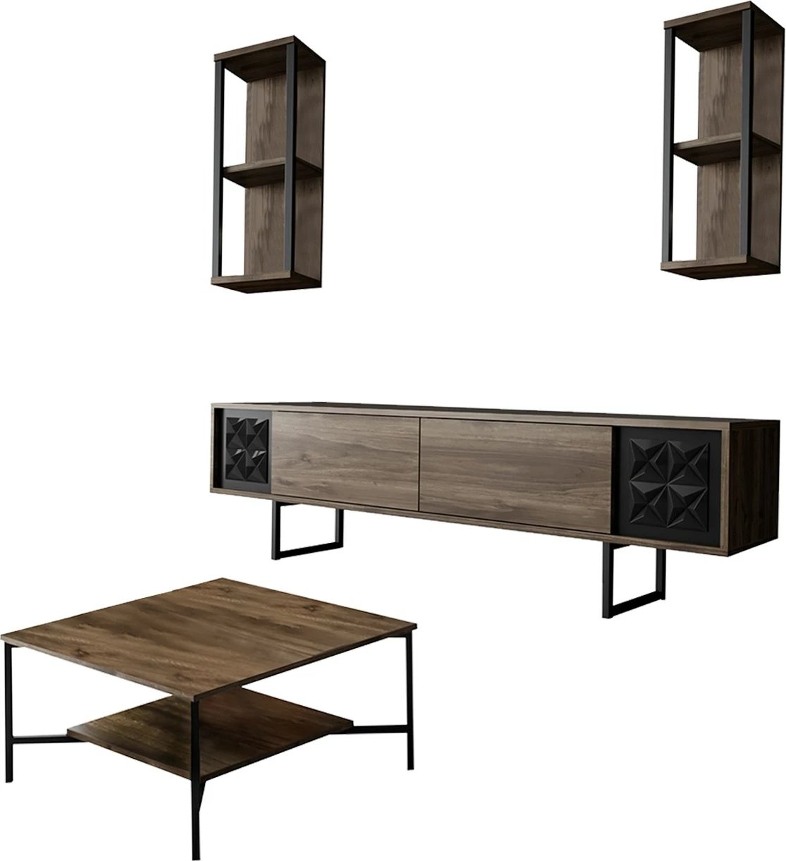 Set mobiljesh për dhomë dite Hanah Home, Black Line, ngjyrë arre, e zezë