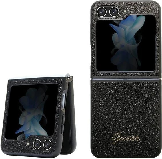 Mbështjellës Guess Glitter Script për Samsung Galaxy Z Flip 5, i zi