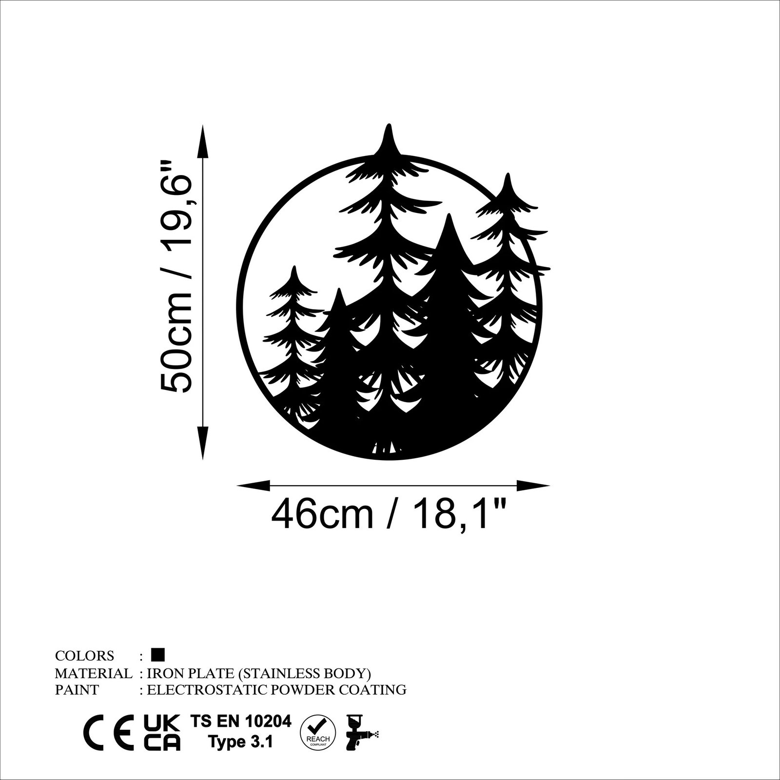 Aksesor dekorativ metalik për mur, Wallity, pemë, madhësia M