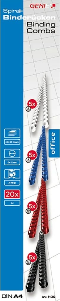 Spirale plastike GENIE 11099, set 20 copë, multikolor, DIN A4