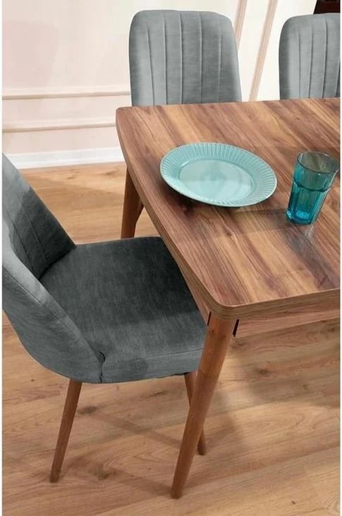 Tavolinë me karrige, zgjatshme, 7 copë, Skye Decor, Lidyana, ngjyrë gri