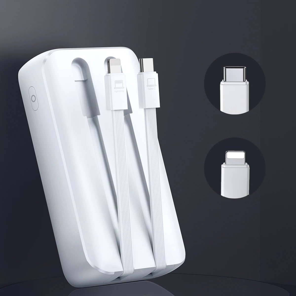 Powerbank Joyroom JR-PBC06, 10000mAh, 30W, me kabllo të integruara, Bardhë