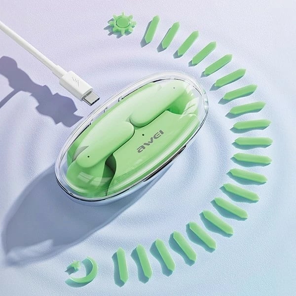 Kufje Bluetooth AWEI T85, ENC, TWS, me kuti karikimi, Kaltër