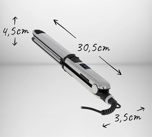 Drejtues flokësh, Adler, CR 2320, ionizim, 6 temperatura 130-230°C, pllaka titani 28x110mm, ekran LCD, bllokim krahësh, fikje automatike, me dorashkë