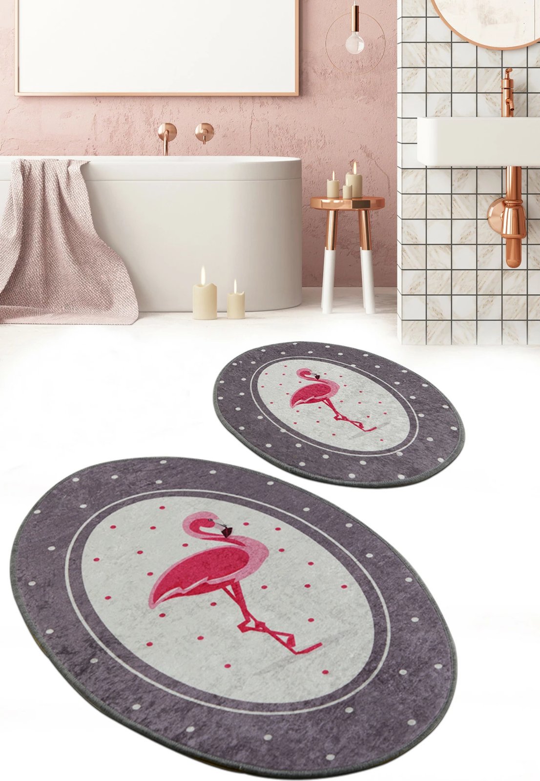 Set tapetash për banjo, 2 copë, Mijölnir, flamingo, shumëngjyrëshe