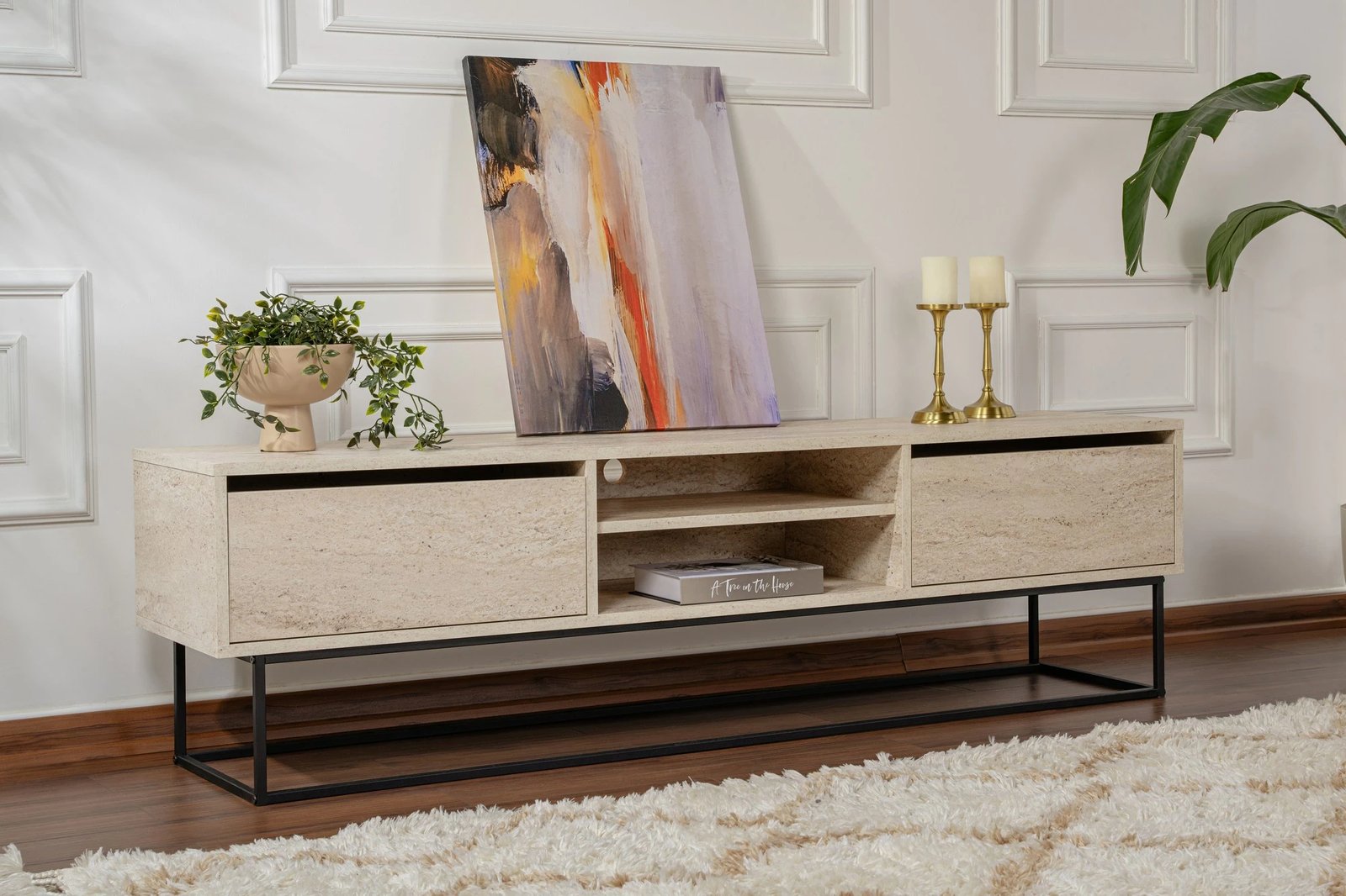 Komodë TV Hanah Home Escape 180, ngjyrë e zezë, travertin