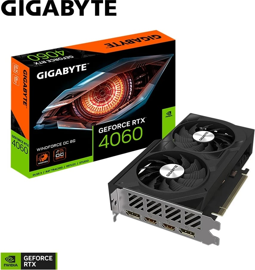 Kartë grafike Gigabyte, GeForce RTX 4060 WINDFORCE OC, 8 GB GDDR6, e zezë