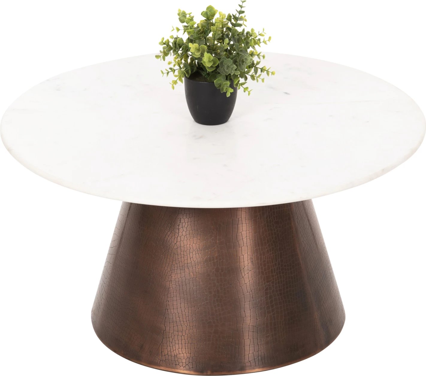 Tavolinë kafeje FODEN, sipërfaqe mermeri të bardhë, ngjyrë bakri antik, Φ77x40H cm