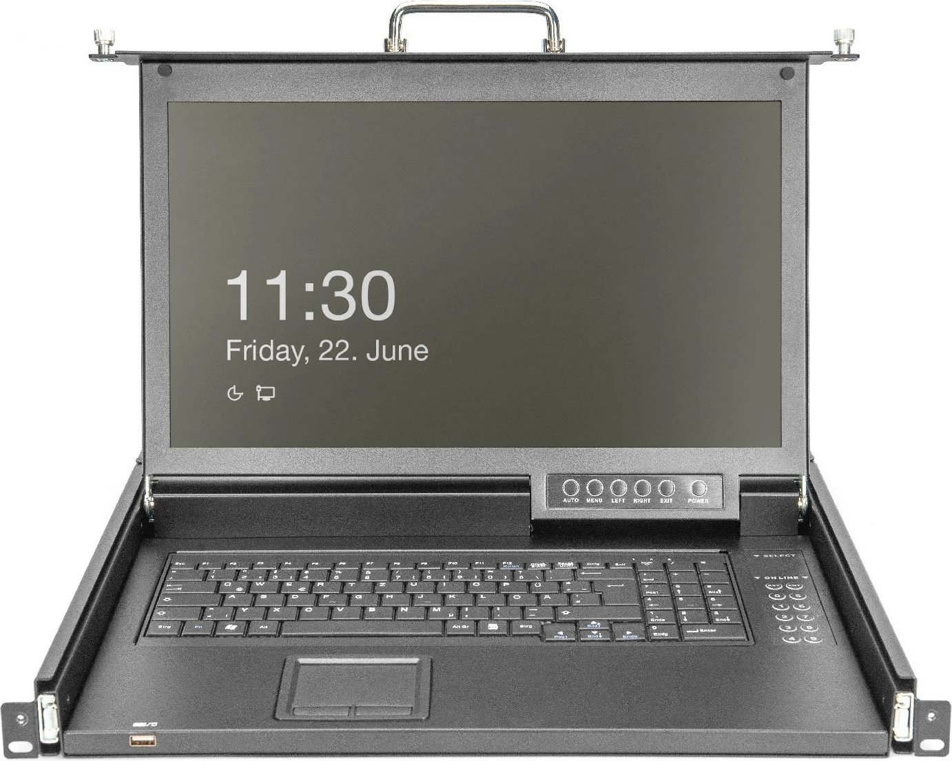 Konsolë rackmount Digitus 17" TFT, 8-port KVM, QWERTY gjermanisht, e zezë