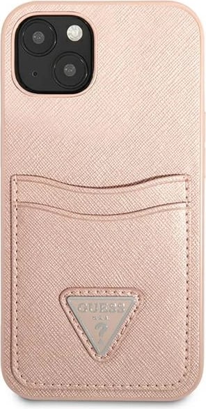 Mbështjellës Guess GUHCP13SPSATPP për iPhone 13 mini, Saffiano Triangle, rozë