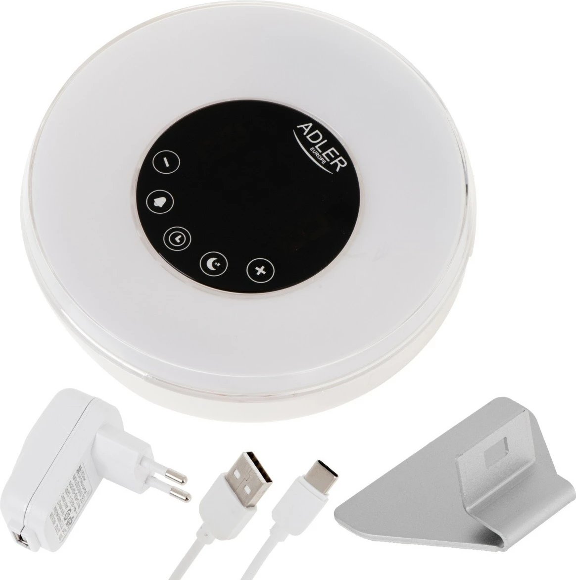 Zgjues me dritë, Adler AD1916, simulim agimi, radio FM, USB-C, ngjyrë e bardhë