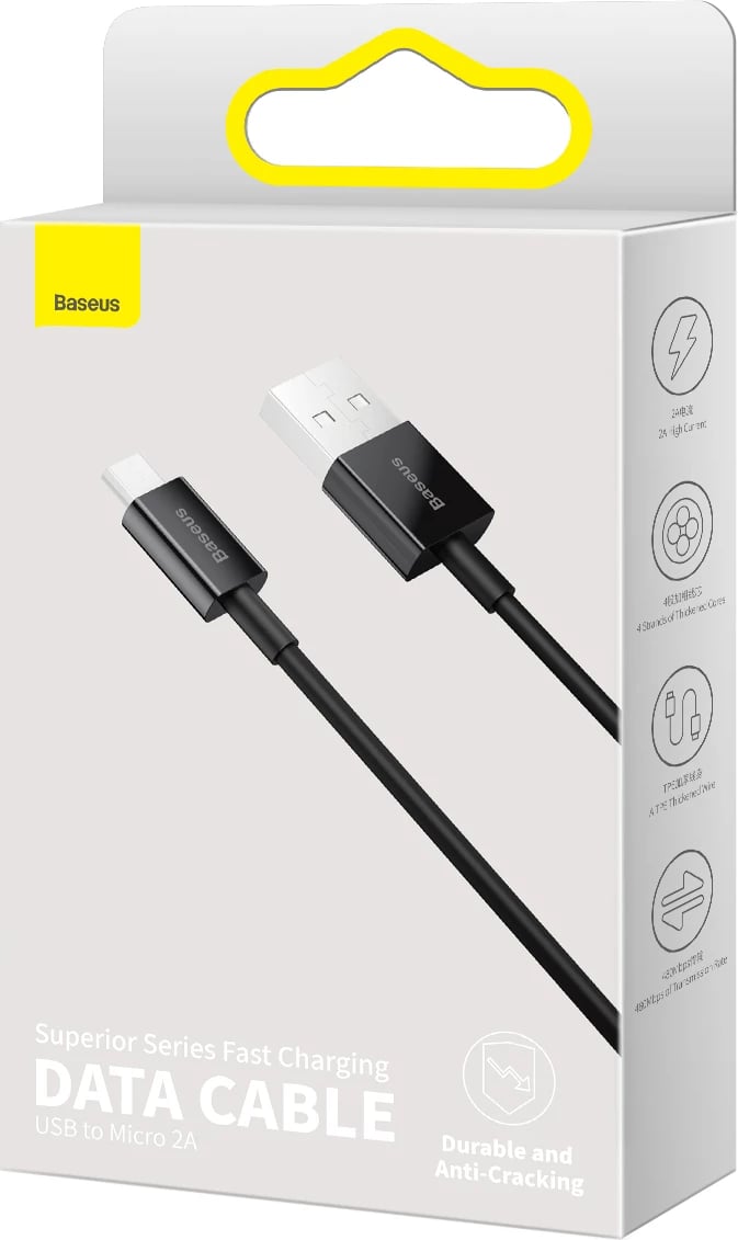 Kabllo Baseus Superior CAMYS-A01, USB-A në micro USB, 2m, e zezë